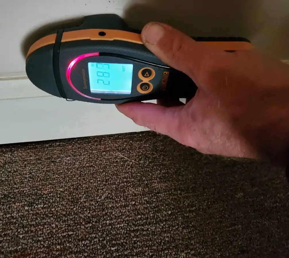 Moisture detection at baseboard during Burst Pipe Cleanup in Ewing